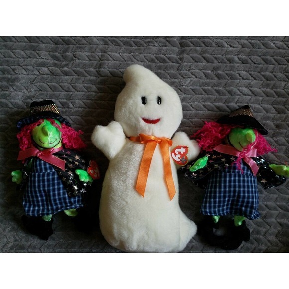 Ty Beanie Babies Halloween 2 Scary Witches & 1 Spooky Ghost - Picture 2 of 7